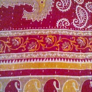 Kantha Quilt Red Marigold Vibrant Colors 55" x84" Cotton Handmade In India  K3.